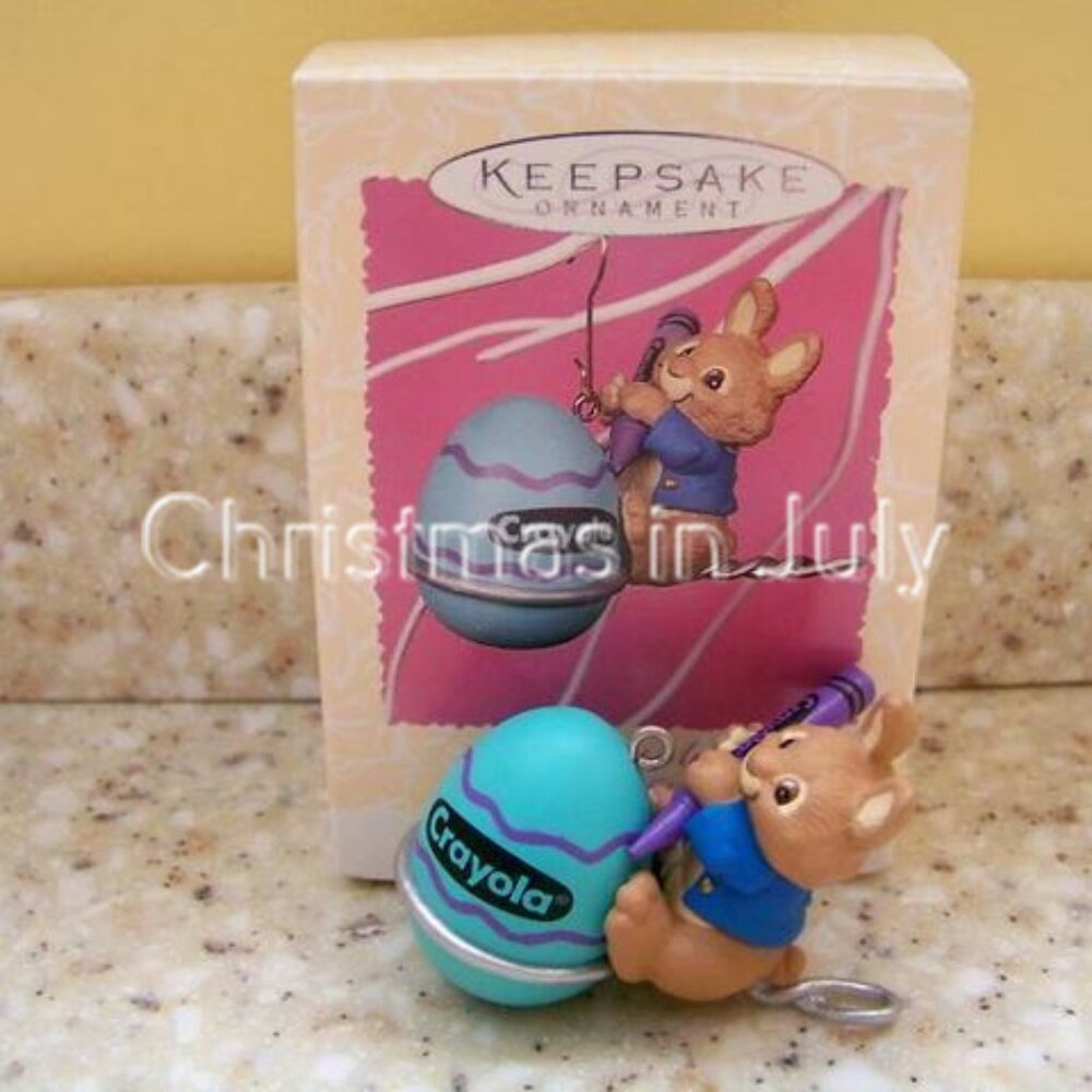 Hallmark 1997 Eggs-pert Artist Crayola Crayon Bunny Egg spring easter Ornament